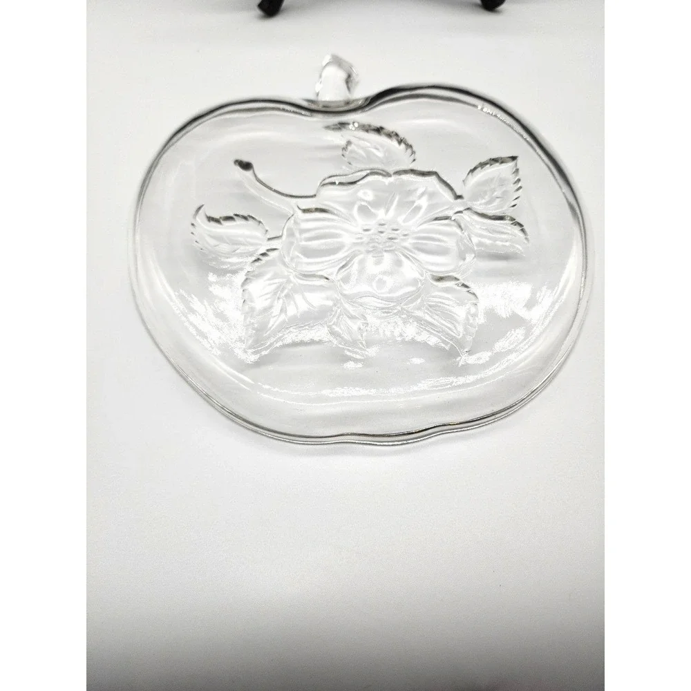 Vintage Apple Shaped Serving‎ Dish With Flower Detail Clear Glass